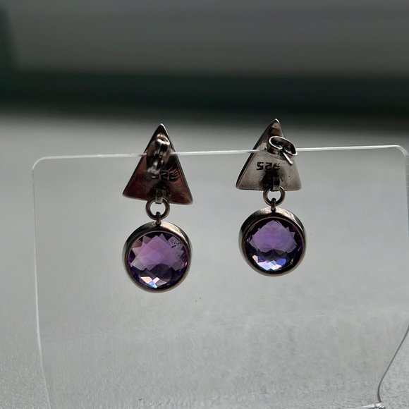Handmade Sterling Silver Amethyst Post Dangle Earrings - Picture 2 of 6